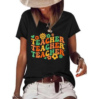 Groovy Retro Teacher Inspirational Elementary Back To School Women's Short Sleeve Loose T-shirt - Thegiftio UK