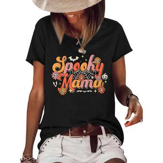 Groovy Spooky Mama Retro Halloween Ghost Witchy Spooky Mom Women's Short Sleeve Loose T-shirt - Seseable