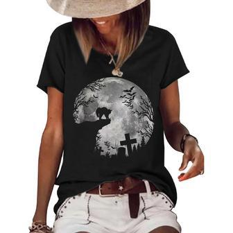Halloween Bats And Black Cats Witchs Moon Trick Treat Women's Short Sleeve Loose T-shirt - Thegiftio UK