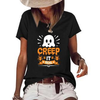 Halloween Boo Creep It Real Women's Short Sleeve Loose T-shirt - Seseable