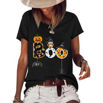Halloween Boo Owl With Witch Hat Spiders Boys Girls Kids Women's Short Sleeve Loose T-shirt - Seseable