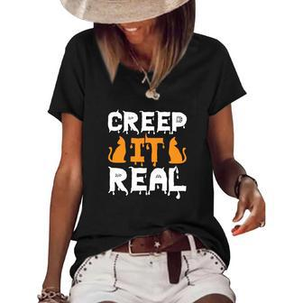 Halloween Creep It Real Cats Women's Short Sleeve Loose T-shirt - Seseable