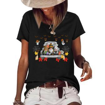 Halloween Gnomes Pumpkin Truck Funny Holiday Women's Short Sleeve Loose T-shirt - Seseable