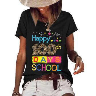 Happy 100Th Day Of School Teacher 100 Days Smarter Rainbow Women's Short Sleeve Loose T-shirt - Thegiftio UK