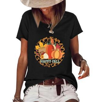 Happy Fall Circle Pumpkins Women's Short Sleeve Loose T-shirt - Seseable