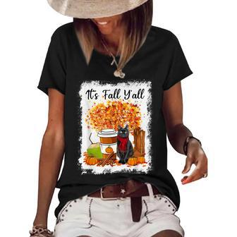 Happy Fall Yall Funny Cats Autumn Lover Pumpkins Halloween Women's Short Sleeve Loose T-shirt - Thegiftio UK
