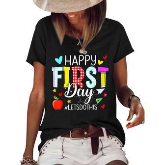 Happy First Day Lets Do This Welcome Back To School Teacher Women's Short Sleeve Loose T-shirt - Seseable