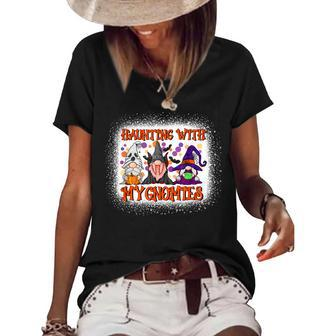 Haunting With My Gnomies Halloween Pumpkin Ghost Gnome Witch Women's Short Sleeve Loose T-shirt - Thegiftio UK
