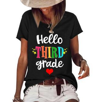 Hello 3Rd Grade Colorful Third Grade Teacher Kids Gift Women's Short Sleeve Loose T-shirt - Seseable
