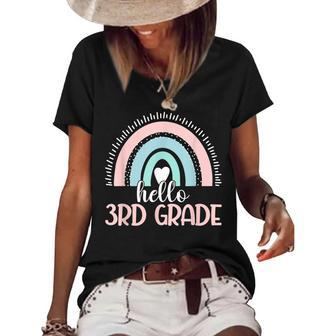 Hello 3Rd Grade Teacher Student Back To School Boho Rainbow Women's Short Sleeve Loose T-shirt - Thegiftio UK