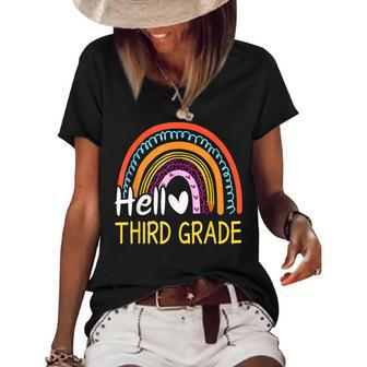 Hello Third Grade Team 3Rd Grade Back To School Rainbow Kids Women's Short Sleeve Loose T-shirt - Seseable