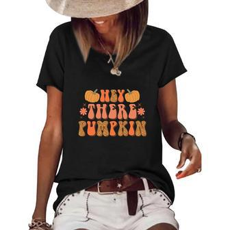 Hey There Pumpkin Retro Fall Gift Women's Short Sleeve Loose T-shirt - Seseable