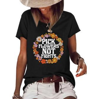Hippie Flower Design Pick Flowers Not Fights Women's Short Sleeve Loose T-shirt - Seseable
