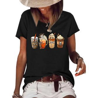 Horror Fall Coffee Pumpkin Spice Latte Iced Autumn Halloween V4 Women's Short Sleeve Loose T-shirt - Thegiftio UK