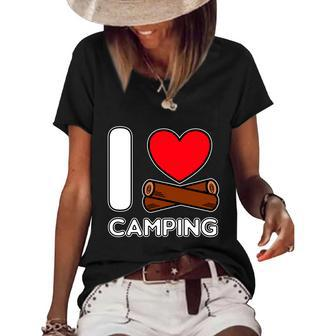 I Love Camping Campers Life Campfire Rv And Trailer Camping Cute Gift Women's Short Sleeve Loose T-shirt - Thegiftio UK