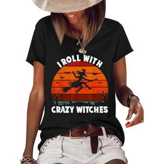I Roll With Crazy Witches Scary Halloween Witch Vintage Women's Short Sleeve Loose T-shirt - Thegiftio UK