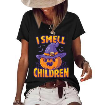 I Smell Children Funny Dad Mom Teacher Halloween Costume Women's Short Sleeve Loose T-shirt - Seseable