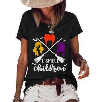 I Smell Children Funny Witch Halloween Lazy Costume Gift Women's Short Sleeve Loose T-shirt - Seseable