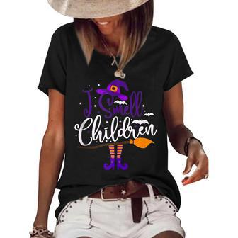 I Smell Children Funny Witches Halloween Party Costume V2 Women's Short Sleeve Loose T-shirt - Seseable