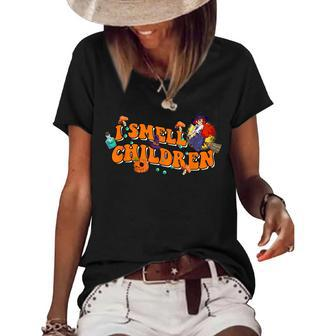I Smell Children Witch Hat Funny Halloween Costume Women's Short Sleeve Loose T-shirt - Seseable