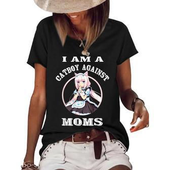 Im A Catboy Against Moms Funny Anime Otaku Japanese Women's Short Sleeve Loose T-shirt - Thegiftio UK