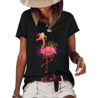 Jester Pink Flamingo Bird Animal Cute Mardi Gras Carnival Women's Short Sleeve Loose T-shirt - Thegiftio UK