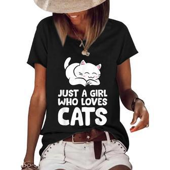 Just A Girl Who Loves Cats Women's Short Sleeve Loose T-shirt - Seseable
