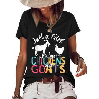 Just A Girl Who Loves Chickens Goats Farmer Girls Women's Short Sleeve Loose T-shirt - Thegiftio UK