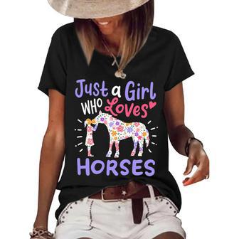 Just A Girl Who Loves Horses Cute Gift For Horse Lovers Women's Short Sleeve Loose T-shirt - Thegiftio UK