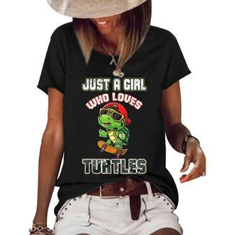 Just A Girl Who Loves Turtles N Girls Sea Turtle Lover Women's Short Sleeve Loose T-shirt - Thegiftio UK