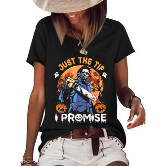 Just The Tip I Promise Horror Halloween Graphic Design Printed Casual Daily Basic Women's Short Sleeve Loose T-shirt - Thegiftio UK