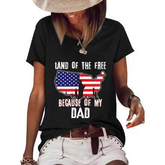 Land Of The Free Because Of My Dad Patriotic Graphic Design Printed Casual Daily Basic Women's Short Sleeve Loose T-shirt - Thegiftio UK