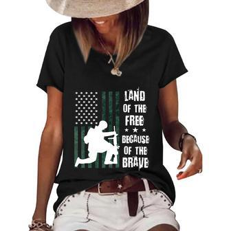 Land Of The Free Because Of The Brave Patriotic Military Graphic Design Printed Casual Daily Basic Women's Short Sleeve Loose T-shirt - Thegiftio UK