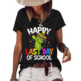 Last Day Of School Dabbing Cactus Teacher Student Graduation Women's Short Sleeve Loose T-shirt - Thegiftio UK
