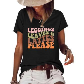 Leggings Leaves And Lattes Please Groovy Retro Fall Women's Short Sleeve Loose T-shirt - Seseable