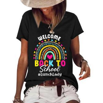 Leopard Rainbow Lunch Lady Welcome Back To School Women's Short Sleeve Loose T-shirt - Thegiftio UK