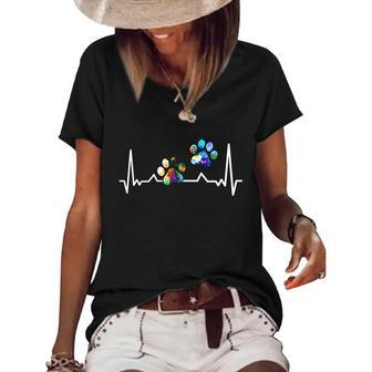 Love Animals Colorful Paw Heartbeat Gift Women's Short Sleeve Loose T-shirt - Monsterry DE
