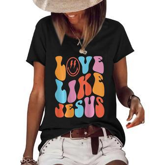 Love Like Jesus Smiley Face Aesthetic Trendy Clothing Women's Short Sleeve Loose T-shirt | Mazezy