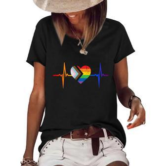 Lovely Lgbt Gay Pride Heartbeat Lesbian Gays Love Vintage Gift Women's Short Sleeve Loose T-shirt - Monsterry UK
