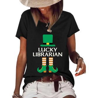 Lucky Librarian St Patricks Day Leprechaun Book Lover Read Gift Graphic Design Printed Casual Daily Basic Women's Short Sleeve Loose T-shirt - Thegiftio UK