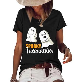 Men Halloween Math Teacher Spooky Inequalities Ghosts Women's Short Sleeve Loose T-shirt - Thegiftio UK