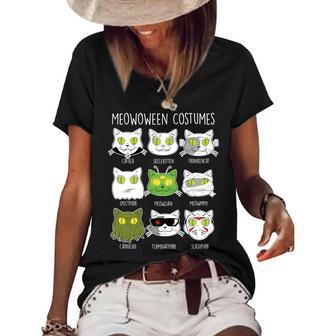 Meowoween Costumes Funny Cat Halloween Graphic Design Printed Casual Daily Basic Women's Short Sleeve Loose T-shirt - Thegiftio UK