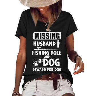 Missing Husband Fishing Pole & Dog Women's Short Sleeve Loose T-shirt - Seseable