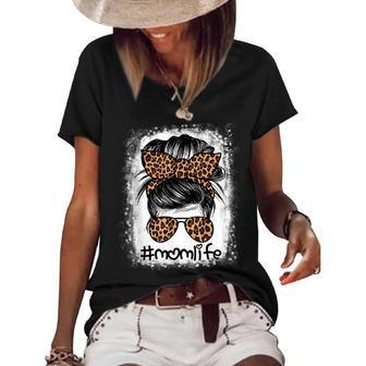 Mom Life Bleached Mom Life Leopard Messy Bun Women's Short Sleeve Loose T-shirt - Thegiftio UK