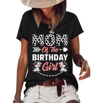 Mom Of The Birthday Girl Cow Birthday Farm Animal Women's Short Sleeve Loose T-shirt - Seseable