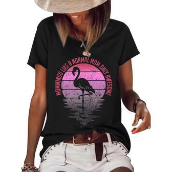 Mommingo Like Normal Mom Only Awesome Flamingo Women's Short Sleeve Loose T-shirt - Thegiftio UK