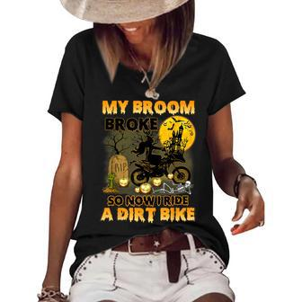 My Broom Broke So Now I Ride A Dirt Bike Witch Halloween Women's Short Sleeve Loose T-shirt - Seseable