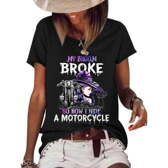 My Broom Broke So Now I Ride A Motorcycle Witch Halloween V2 Women's Short Sleeve Loose T-shirt - Seseable