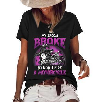 My Broom Broke So Now I Ride A Motorcycle Witch Halloween V3 Women's Short Sleeve Loose T-shirt - Seseable