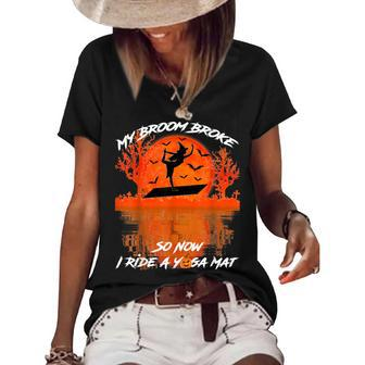 My Broom Broke So Now I Ride A Yoga Mat Halloween Witch Women's Short Sleeve Loose T-shirt - Seseable